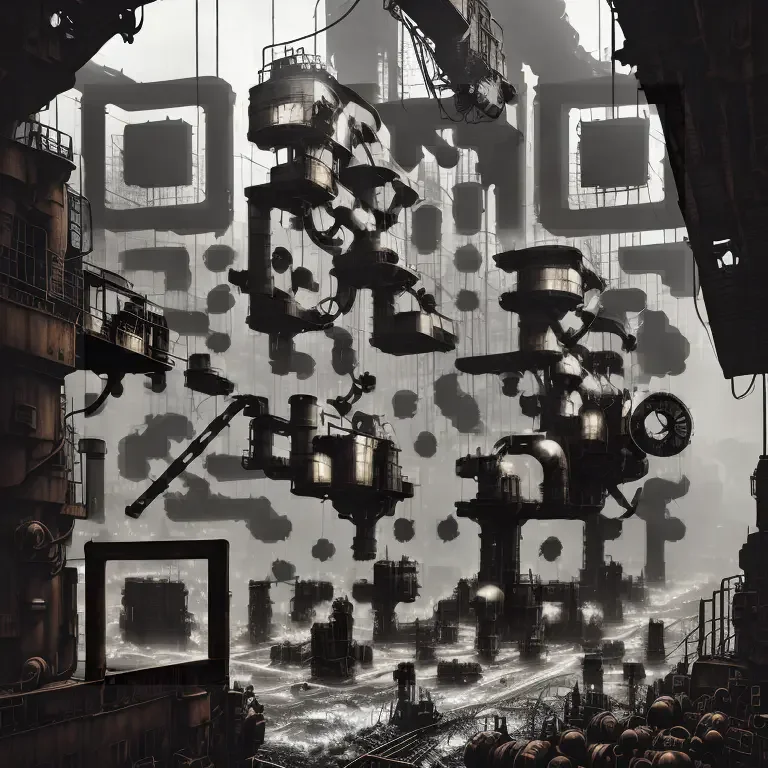 A QArt code showing a dark industrial scene