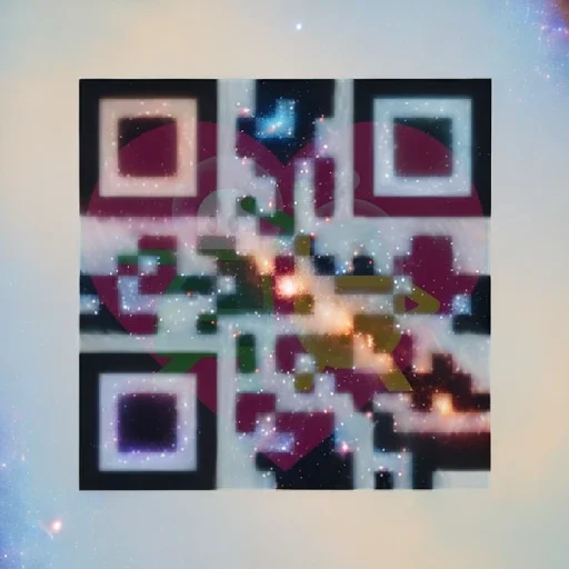 A QArt code created by superimposing an image (the logo for Lovers in a Dangerous Spacetime) over a generated QArt code.