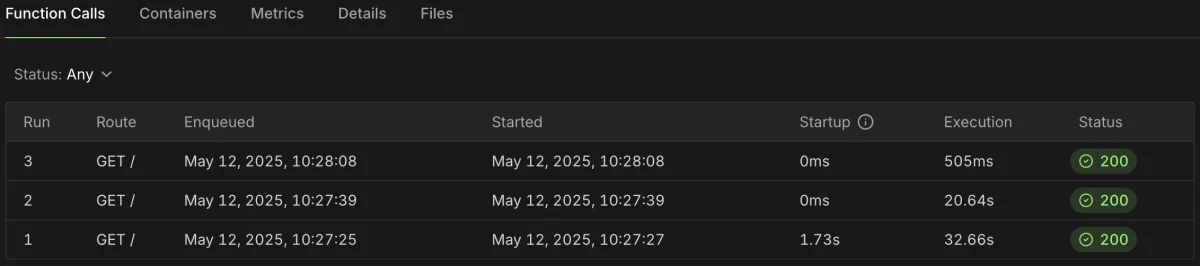 Screenshot of not-so-expensive-function-endpoint dashboard