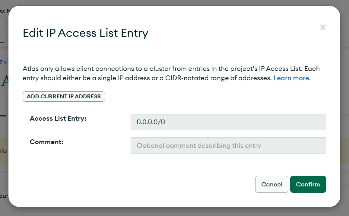 Edit IP Access List Entry
